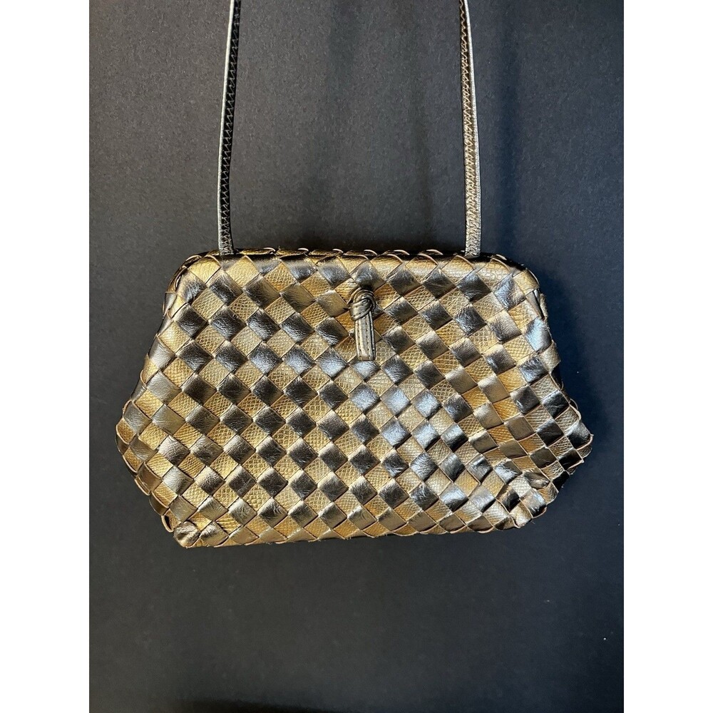 Sharif Woven Metallic Leather Vintage 1980s Clutch Shoulder Bag Purse Small